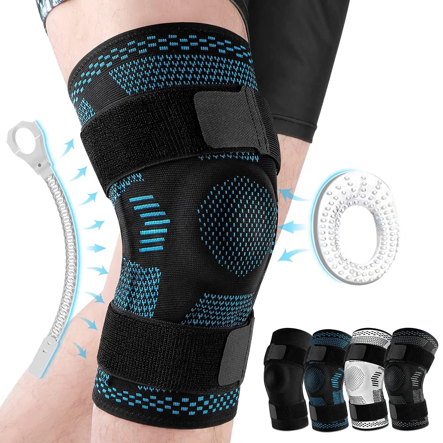 Manchon de compression de soutien de genouillère avec stabilisateurs latéraux, gel de rotule, récupération des blessures ACL, déchirure du