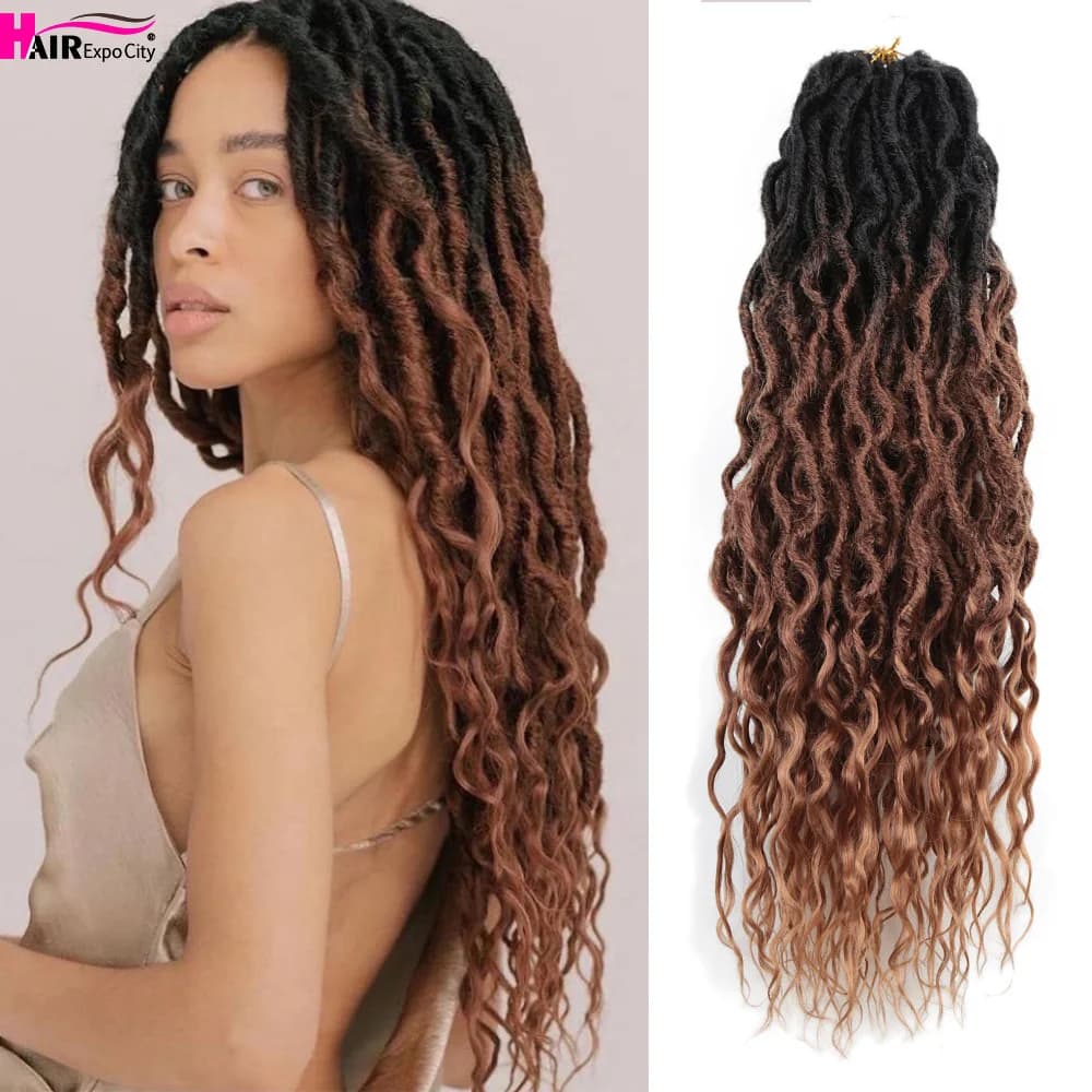 Déesse Faux Locs Crochet cheveux avec extrémités bouclées ondulées reine Locs pré-bouclées synthétiques Ombre tresses Extensions de cheveux