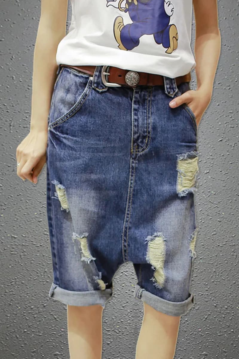 Shorts en jean pour femme, style harem baggy, coupe basse, déchirés, tendance Hip Hop Punk, effet tombant, style cowboy 2026