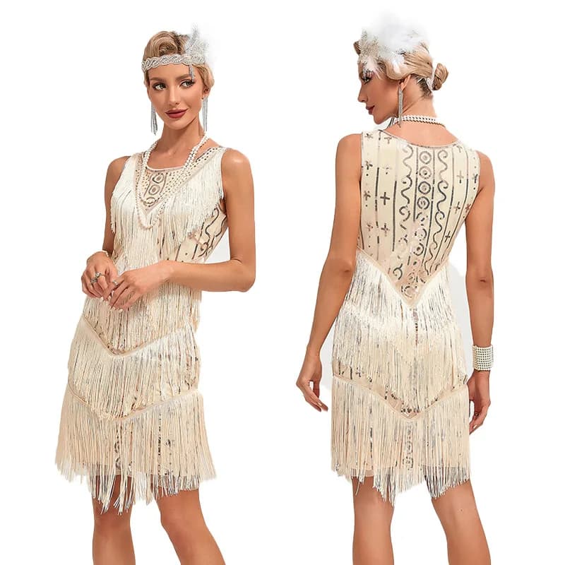 Robe à franges brodée boule rétro des années 1920, 4 couleurs, magnifique Gatsby, clapet, Cocktail, grande robe en maille perlée à paillettes