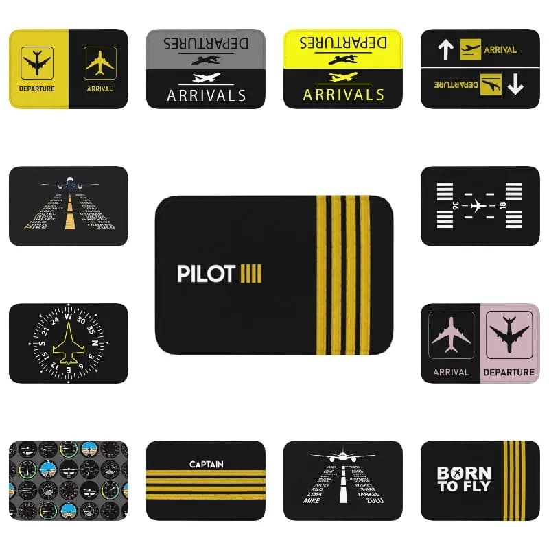 Tapis de porte d'entrée antidérapant à rayures de capitaine pilote, paillasson d'extérieur à séchage rapide pour avion d'aviation, tapis