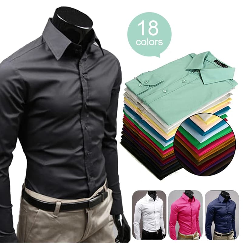 Chemises boutonnées à manches longues pour hommes, couleur unie, coupe cintrée, décontractée, robe formelle d'affaires, costume pour mariage
