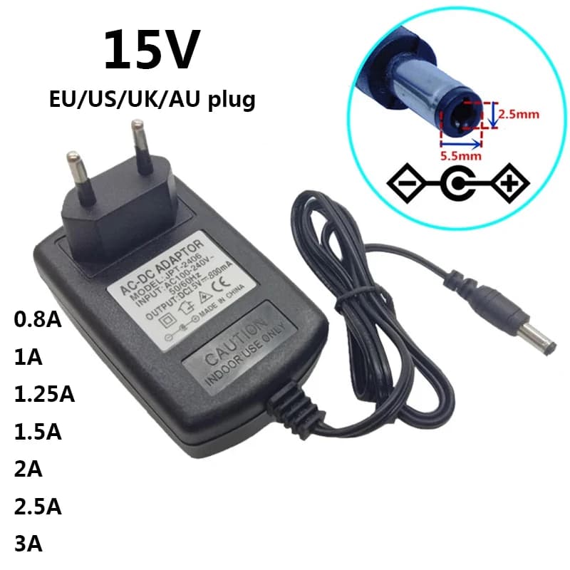 Alimentation électrique universelle pour pipeline, 15 V, 3A, adaptateur 15 V, 0,8 A, 800mA, 1A, 1,5 A, 2,5 A, AC, DC, commutation de grotte,
