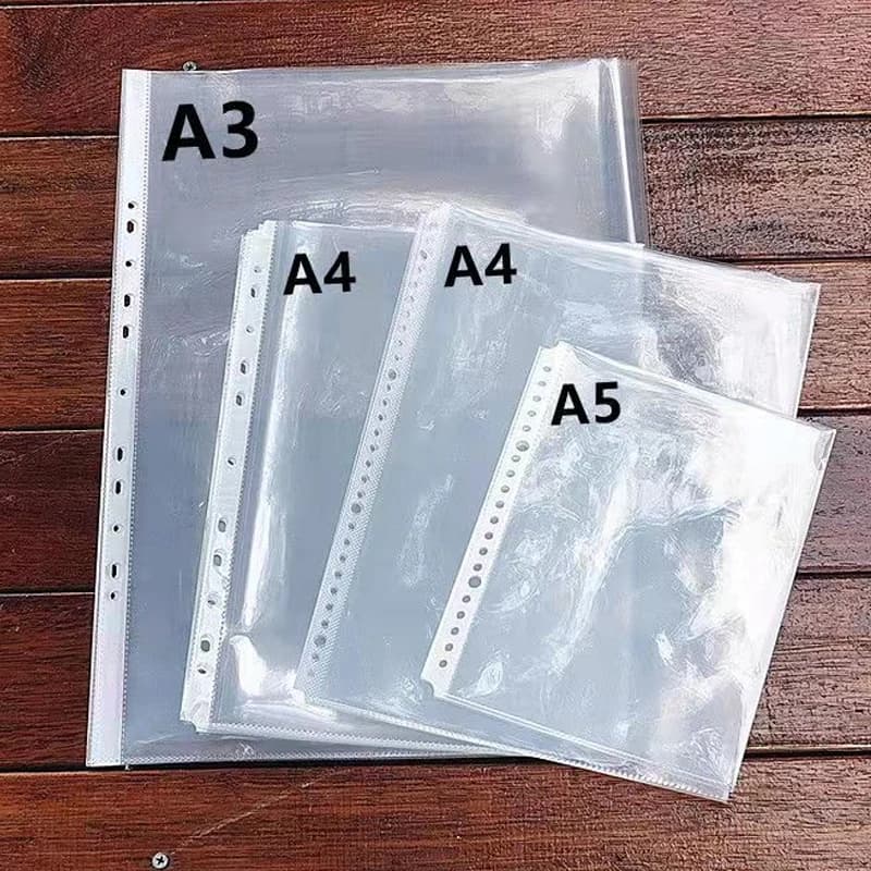 Sacs de dossiers en plastique Transparent, 50 pièces, pochettes perforées, papier de classement, feuilles mobiles, organisateur de protection de