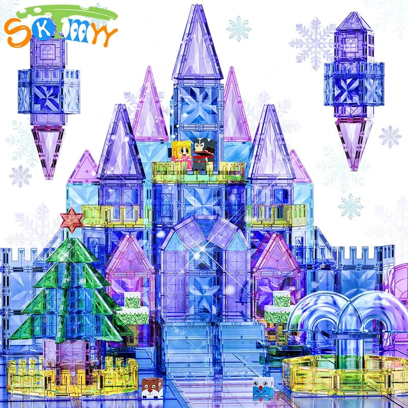 114 pièces carreaux magnétiques 3D diamant princesse château de glace carrelage magnétique pour enfants tige jouets éducatifs pour filles enfants