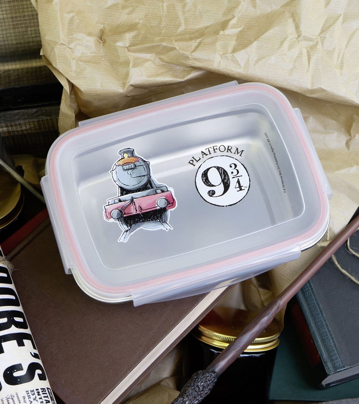 Boîte à lunch Harry Potter Poudlard Express avec fermeture à clip 4 côtés, 850 ml, Gris/Rose