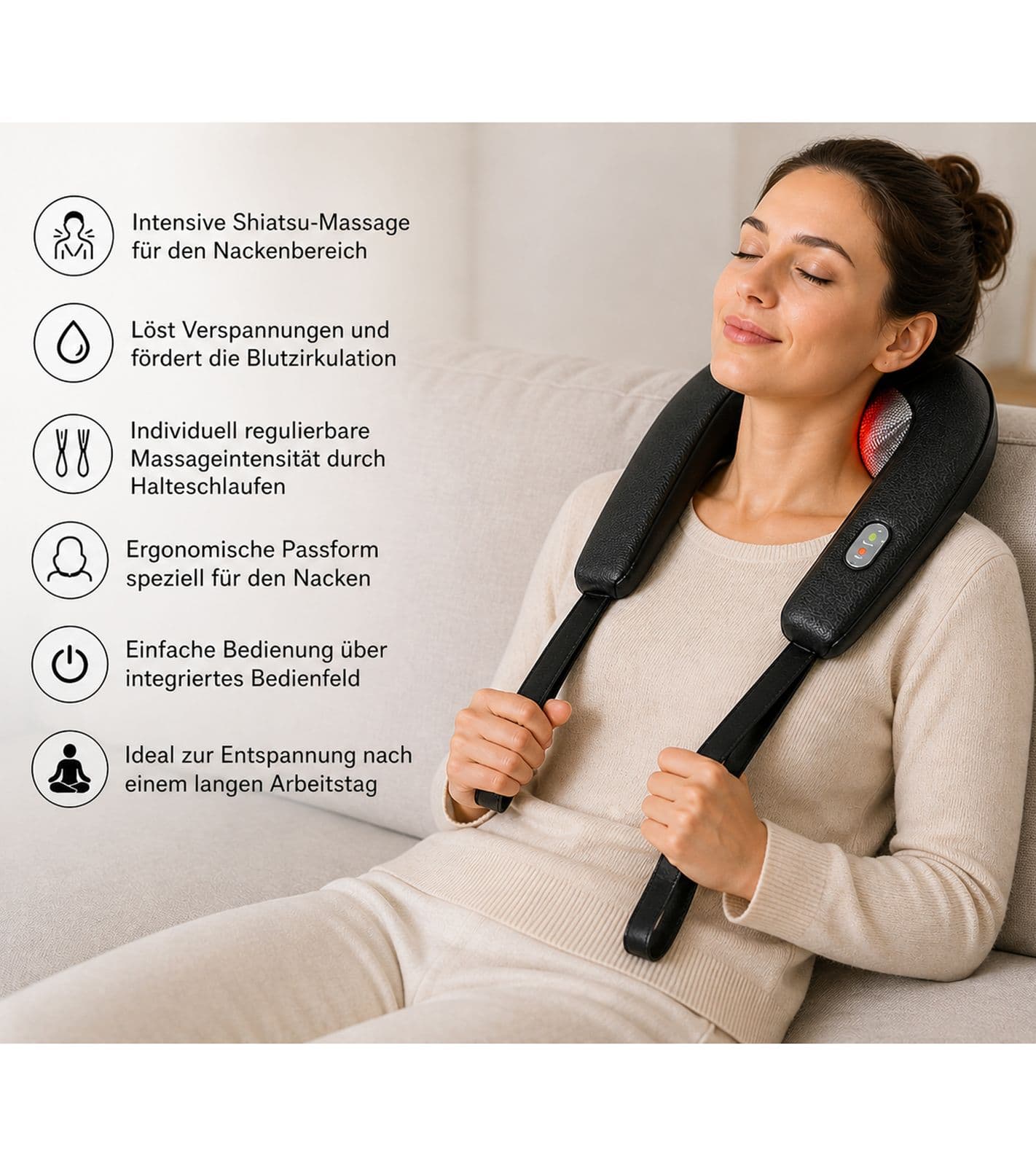 Appareil de massage Shiatsu pour la nuque medisana avec lumière rouge et fonction chauffante, dimensions : env. 38 x 33,5 x 17 cm, puissance : 18 W,