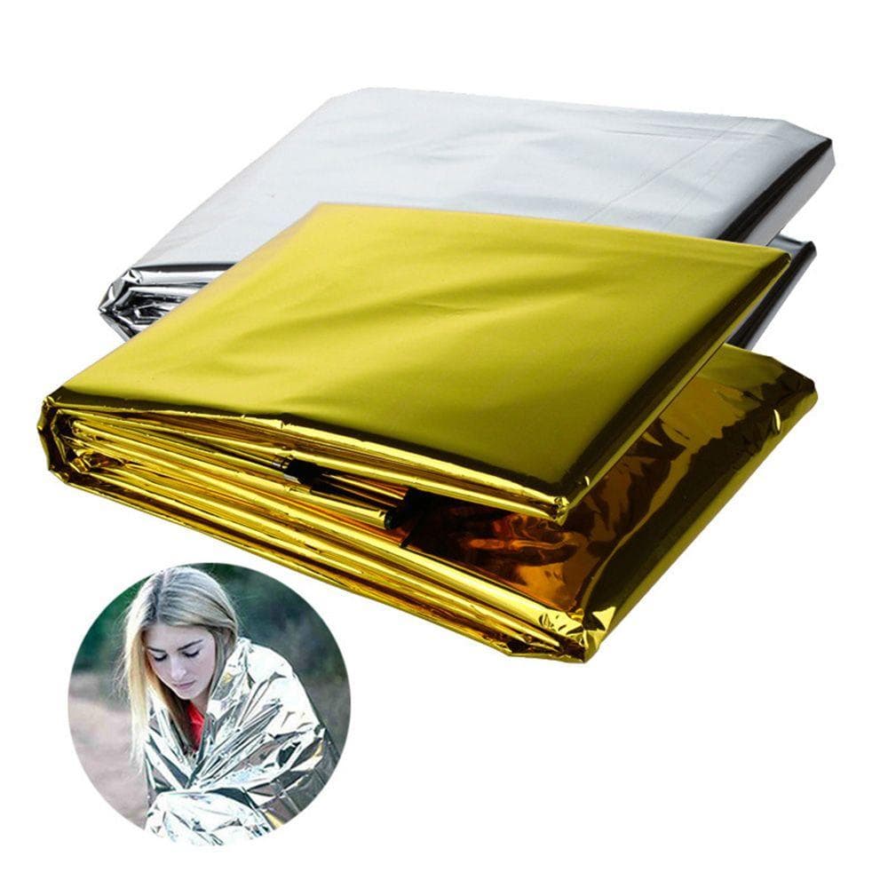 Couverture de survie Coupe-vent Imperméable Couverture thermique en aluminium pour Camping Randonnée Marathon ARI or