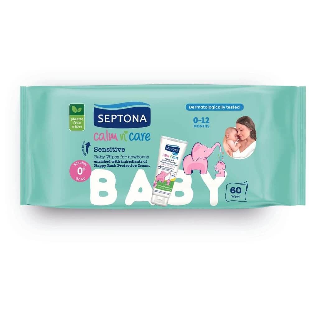 Lingettes pour bébés sensibles, 60 pièces, Septona