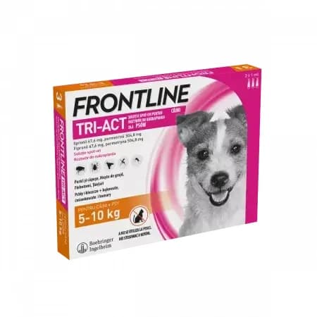 Frontline Tri-Act solution spot-on pour chiens de 5 à 10 kg, 3 pipettes x 1 ml, Frontline