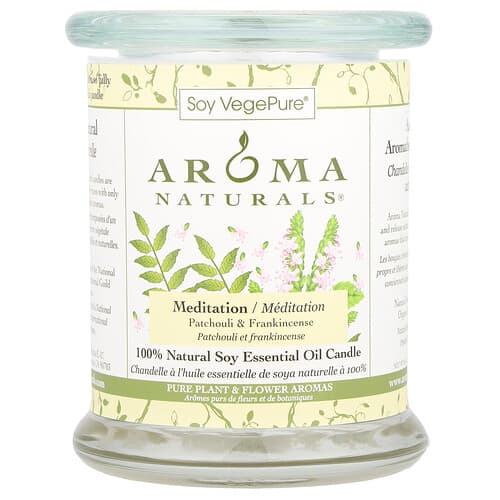 Aroma Naturals, Soy VegePure®, Bougie pilier de soja en verre de taille moyenne, Patchouli et encens, 260 g
