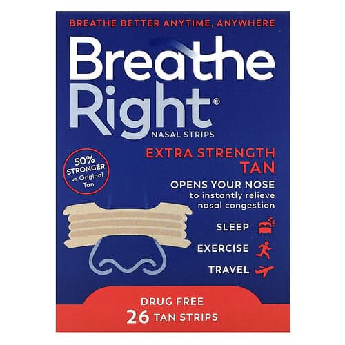 Breathe Right, Bandes nasales, Peau bronzée, 26 bandes