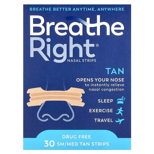 Breathe Right, Bandes nasales, Petites/moyennes, 30 bandes beiges
