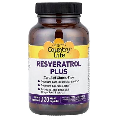 Country Life, Resvératrol Pus, 120 capsules végétariennes