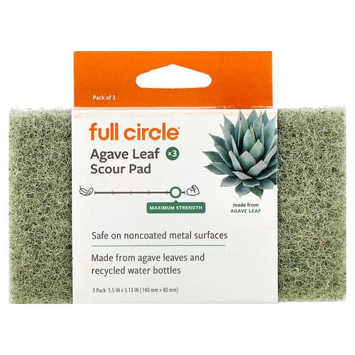Full Circle, Tampon à récurer en feuille d'agave, Efficacité maximale, Paquet de 3