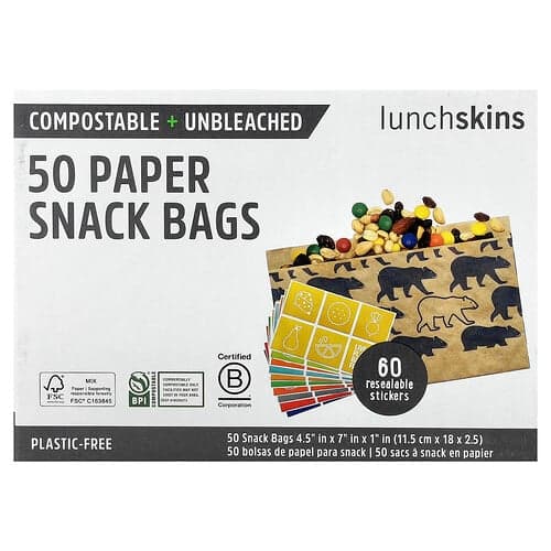 Lunchskins, Sachets d’en-cas en papier, Ours, 50 sachets