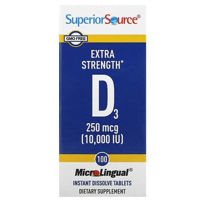 Superior Source, D3, 250 µg (10 000 UI), 100 comprimés à dissolution instantanée MicroLingual
