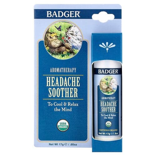 Badger, Aromathérapie, Calme les maux de tête, Menthe poivrée et lavande, 17 g