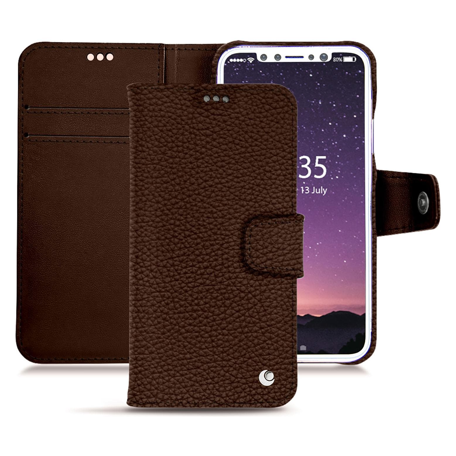 Noreve Housse cuir portefeuille (Apple iPhone X), Coque pour téléphone portable, Marron