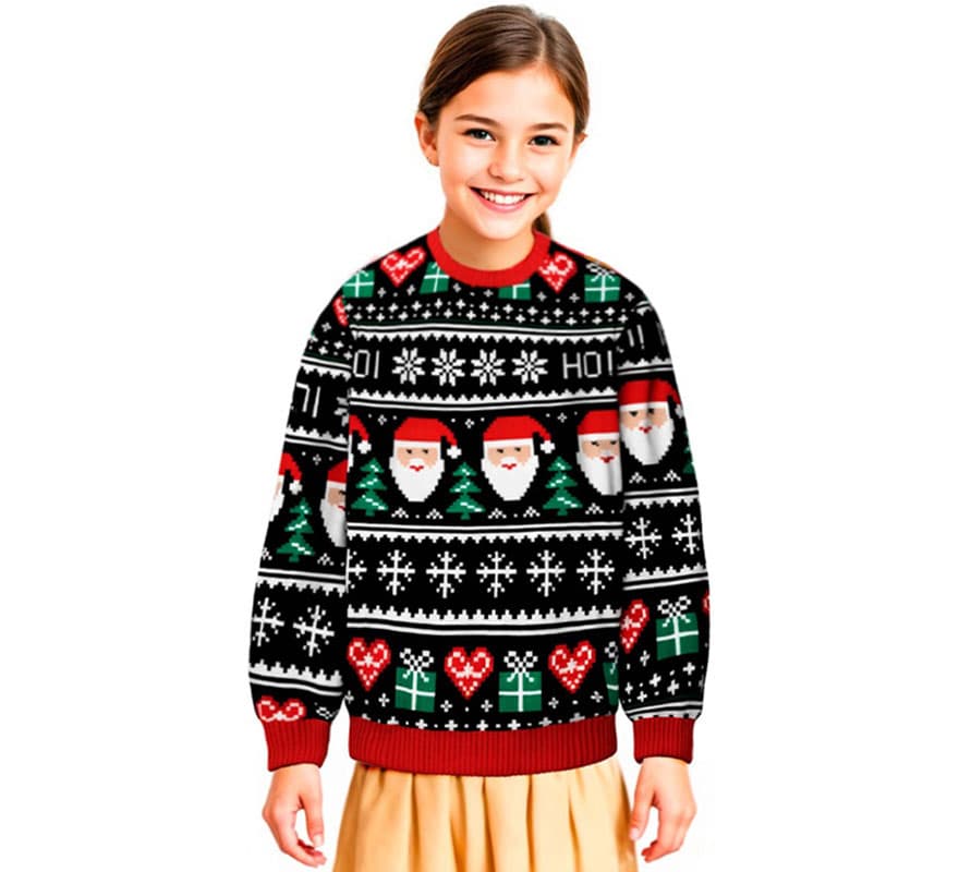 Pull de Noël bleu Père Noël pour enfants