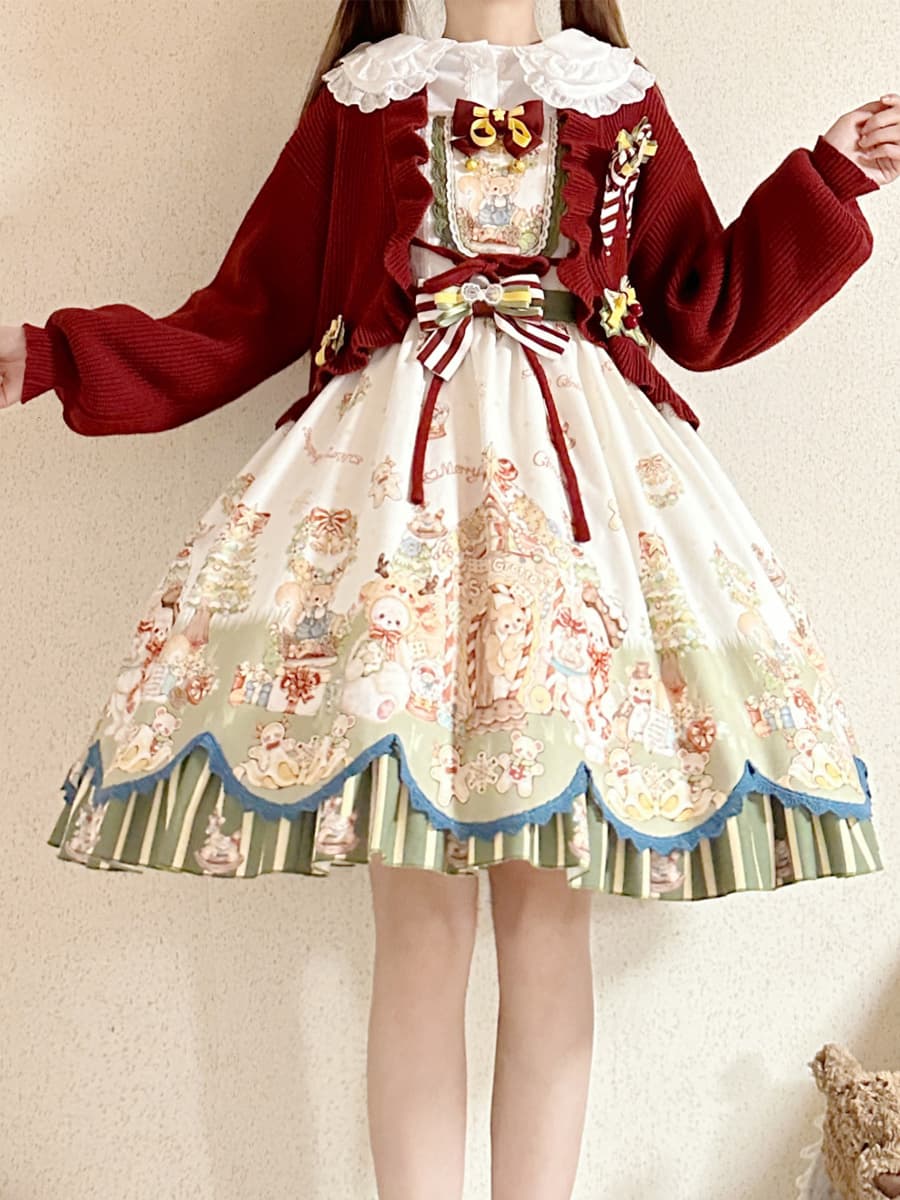 Manteaux Lolita doux manteau de noël rouge pardessus tricoté à volants mélange de coton vêtements d\\'extérieur Lolita d\\'hiver