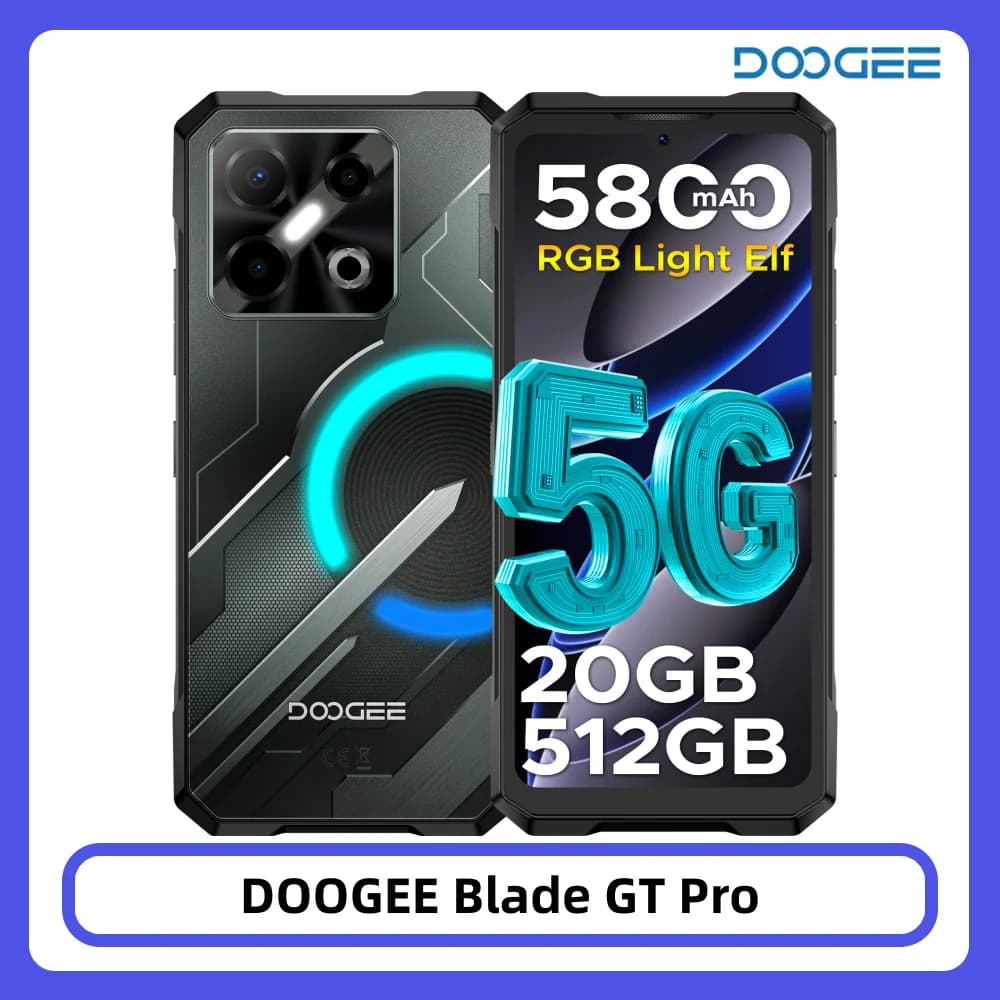 Téléphone robuste DOOGEE Blade GT Pro 5G, écran 6,72'' 120 Hz avec effet lumineux LED, 12 Go de RAM, 512 Go de stockage, appareil photo IA 100 MP,
