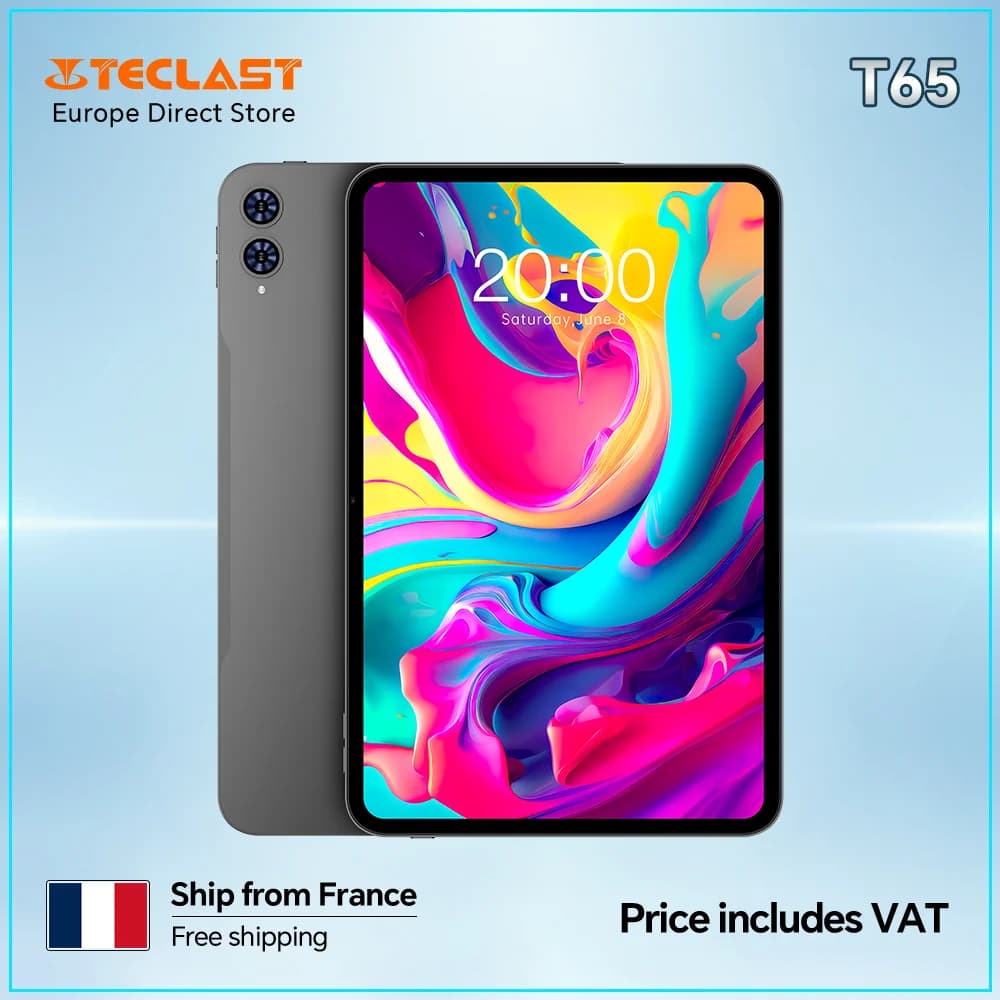 Tablette Teclast T65 13,4 pouces Android 16 120Hz IPS 26 Go de RAM (6 Go + 20 Go) 128 Go de ROM T7280 8 cœurs 4G LTE 8000 mAh Type-C GPS Appareil