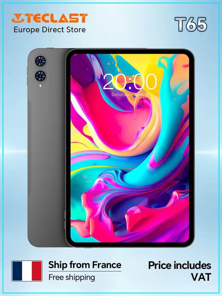 Tablette Teclast T65 13,4 pouces Android 16 120Hz IPS 26 Go de RAM (6 Go + 20 Go) 128 Go de ROM T7280 8 cœurs 4G LTE 8000 mAh Type-C GPS Appareil