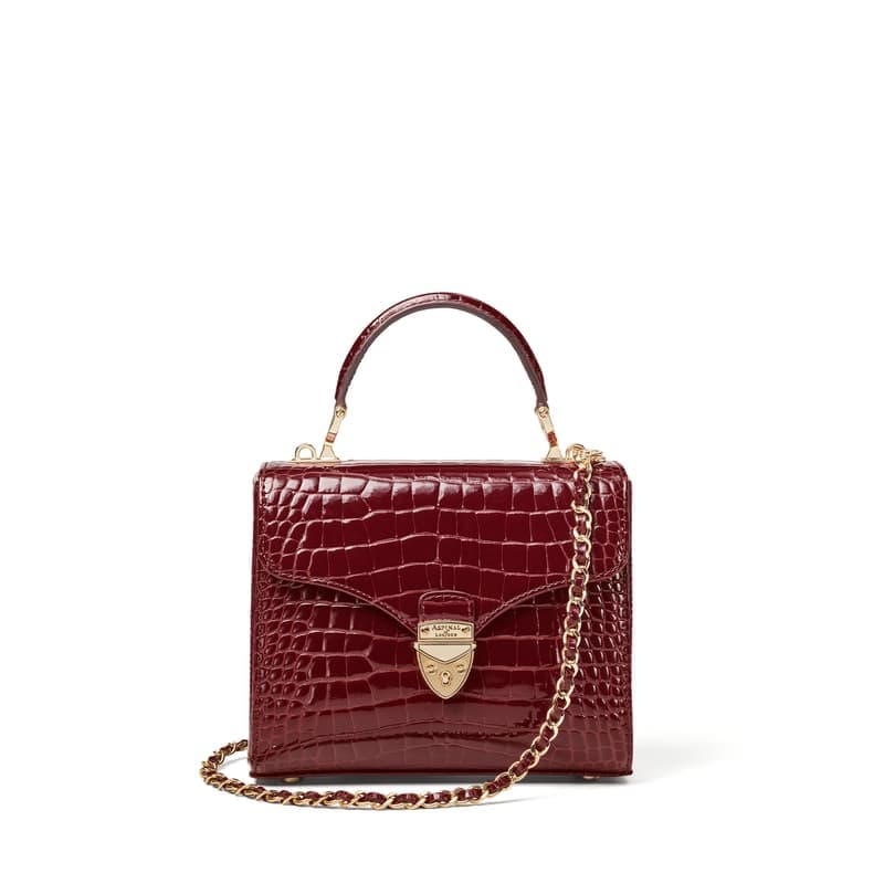 Aspinal of London Midi Mayfair® in Merlot Patent Croc