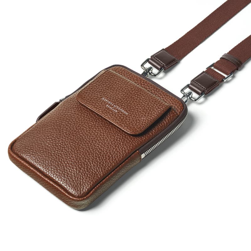 Aspinal of London Reporter Crossbody Phone Bag in Tobacco Pebble