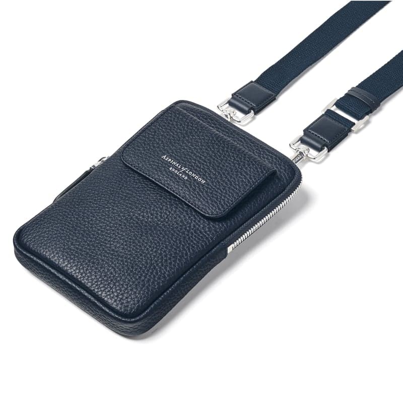 Aspinal of London Reporter Crossbody Phone Bag in Navy Pebble