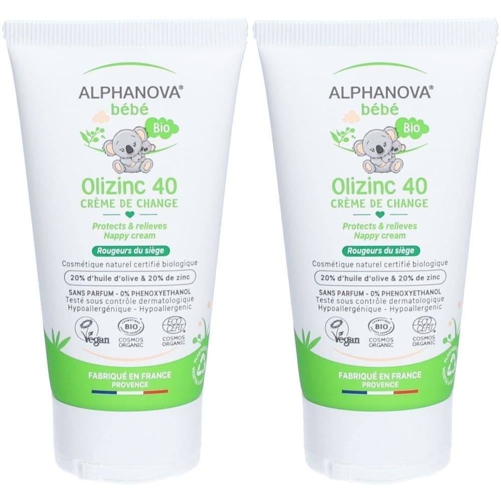 Alphanova CRÈME DE CHANGE BÉBÉ CERTIFIÉE BIO OLIZINC 40 | ALPHANOVA Crème Pour La Peau 2x50 g