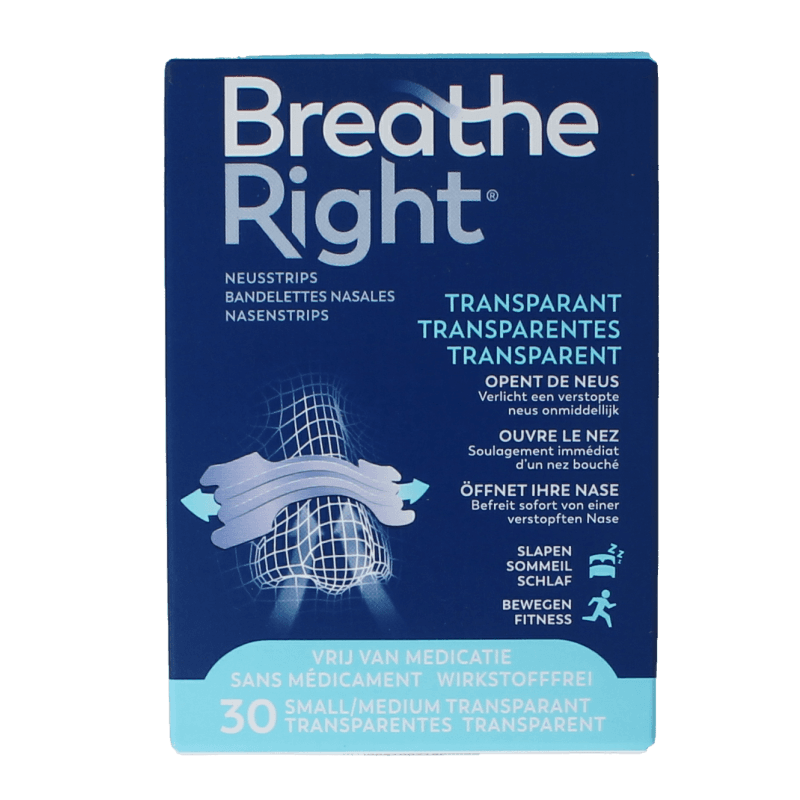Breathe Right Bandelettes nasales transparentes 30 pièces