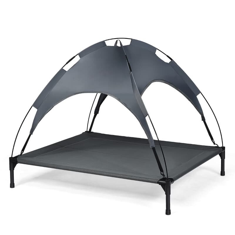 COSTWAY Lit à baldaquin pour chien gris - 105 x 87 x 89 cm
