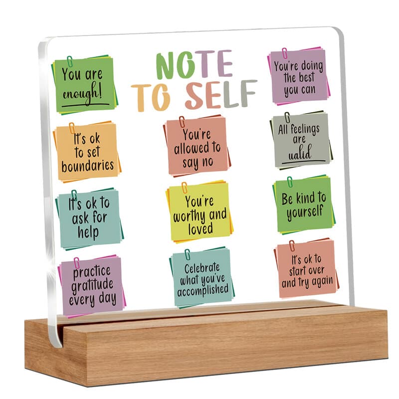 【3 € de réduction dès 10 €】Alphynix 1 pièce Plaque en acrylique de soins personnels, Support en bois avec 12 motifs de notes colorées,