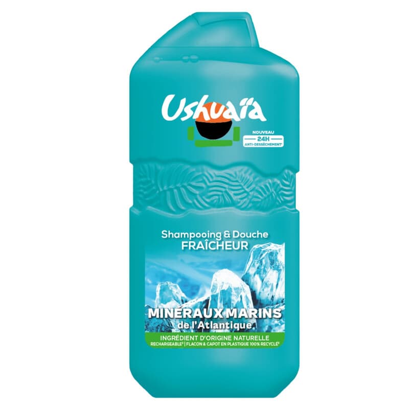 USHUAIA Gel Douche et Shampoo Fraîcheur aux Minéraux Marins Atlantiques 280ml