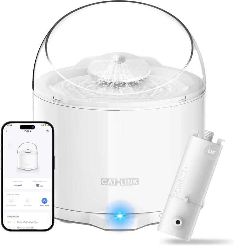CATLINK Pure 2 W02 Distributeur automatique d’aliments pour animaux avec détection de l’état de santé, fonctionnement ultra silencieux et pompe