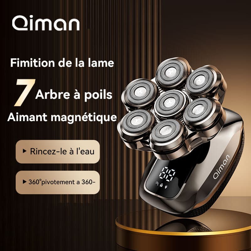 Qiman 8005 Rasoir pour Tête Chauve - 7D Flottant, Usage Sec/Mouillé avec Écran LED Intelligent