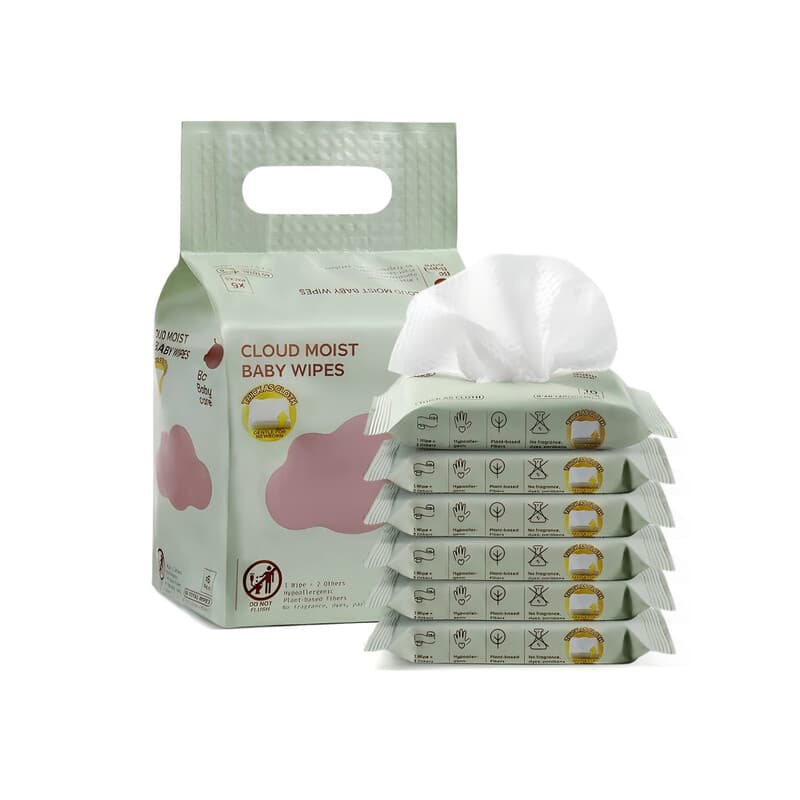 Bc Babycare Lot de 60 lingettes humides 100 % biodégradables - 6 x 10