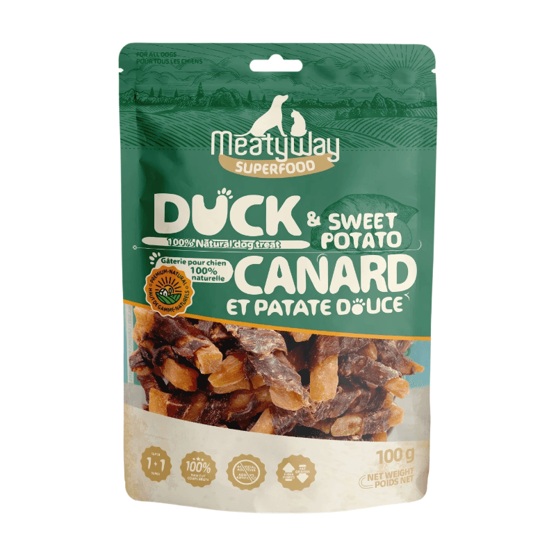 MeatyWay Superfood Friandises pour chien au canard et à la patate douce - 100 g