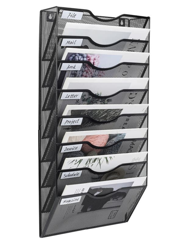 Senhoglb Porte-documents mural en maille métallique A4 à 8 compartiments - Noir