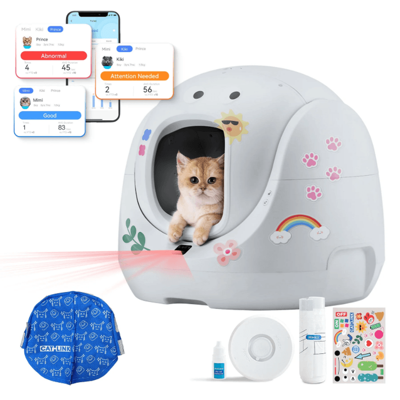 Catlink SE Baymax Bac à litière autonettoyant avec suivi de santé via application et technologie OdorLock, blanc - 70 L