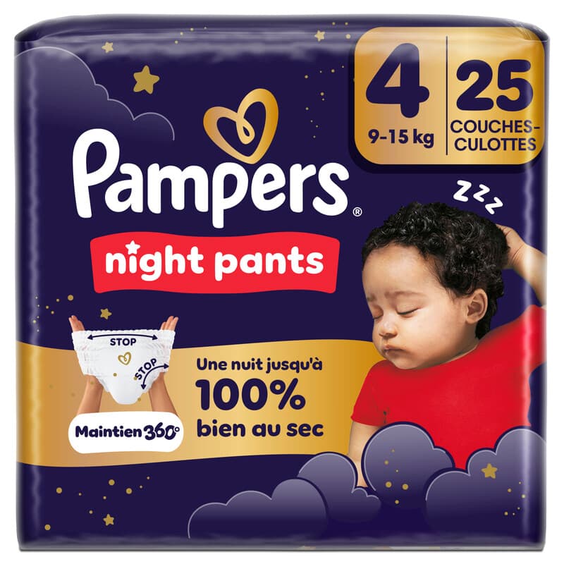 Pampers Night Pants, Taille 4, 24 Couches-Culottes, 9-15kg, Maintien 360° Contre Les Fuites Avec Un Cœur Super Absorbant Pour Une Protection