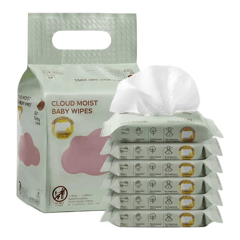 Bc Babycare Lot de 60 lingettes humides 100 % biodégradables - 6 x 10