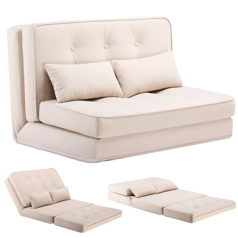 COMHOMA Canapé-lit pliant, canapé-lit 3-en-1 avec dossier réglable à 6 niveaux, 2 coussins lombaires, convient pour salon, chambre et camping,