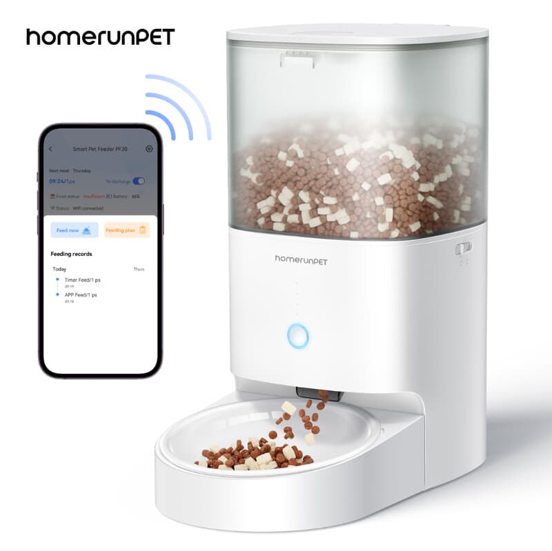 homerunPET PF20 gamelle intelligente pour animaux de compagnie en céramique, contrôle à distance via application, capacité 4 L, autonomie