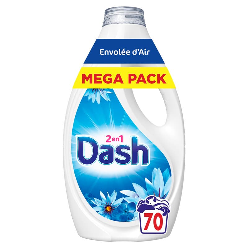 DASH 2en1 Lessive liquide Envolée d'Air Frais 70 lavages 3,15L