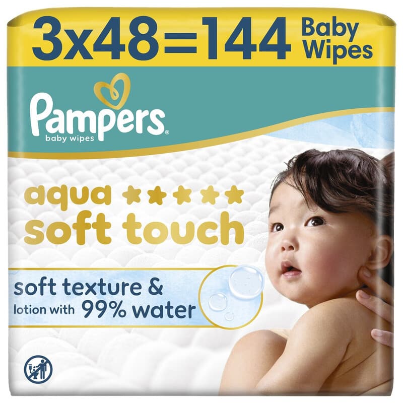 PAMPERS Lingettes Bébé Aqua Soft Touch - 3 x48 lingettes