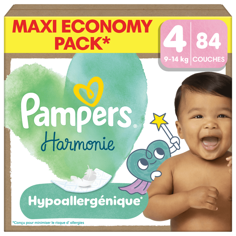 Pampers Harmonie Couches Édition Limitée, Taille 4, 84 Couches, 9-14kg, Conçues Pour Les Peaux Les Plus Sensibles, Maxi Economy Pack
