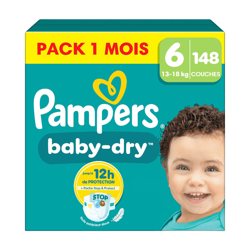 PAMPERS Baby-Dry Pack 1 Mois, Taille 6, 148 couches